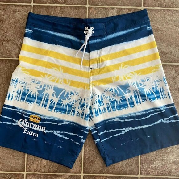 Corona Extra Swim Trunks Shorts Beach Palm All Over Print Men Size L With Defect - Picture 1 of 7
